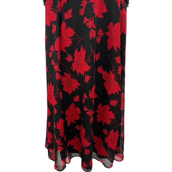 CHANGES By TOGETHER Women’s Sz 16 Midi Dress Romantic Red Black Floral Whimsical - Picture 6 of 14
